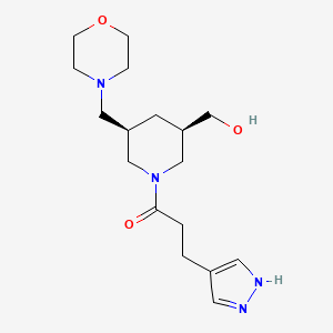 molecular formula C17H28N4O3 B5652265 {(3R*,5R*)-5-(4-morpholinylmethyl)-1-[3-(1H-pyrazol-4-yl)propanoyl]-3-piperidinyl}methanol 