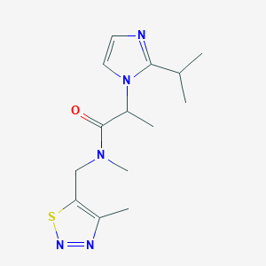molecular formula C14H21N5OS B5652355 2-(2-isopropyl-1H-imidazol-1-yl)-N-methyl-N-[(4-methyl-1,2,3-thiadiazol-5-yl)methyl]propanamide 