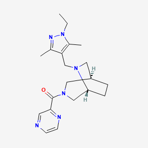molecular formula C20H28N6O B5652387 (1R*,5R*)-6-[(1-ethyl-3,5-dimethyl-1H-pyrazol-4-yl)methyl]-3-(pyrazin-2-ylcarbonyl)-3,6-diazabicyclo[3.2.2]nonane 