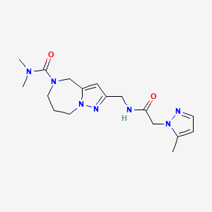 molecular formula C17H25N7O2 B5652453 N,N-dimethyl-2-({[(5-methyl-1H-pyrazol-1-yl)acetyl]amino}methyl)-7,8-dihydro-4H-pyrazolo[1,5-a][1,4]diazepine-5(6H)-carboxamide 