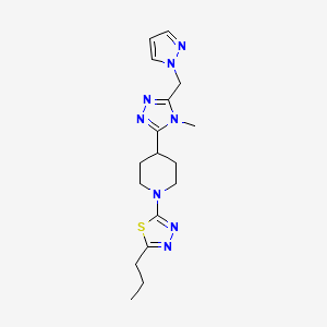 molecular formula C17H24N8S B5652644 4-[4-methyl-5-(1H-pyrazol-1-ylmethyl)-4H-1,2,4-triazol-3-yl]-1-(5-propyl-1,3,4-thiadiazol-2-yl)piperidine 