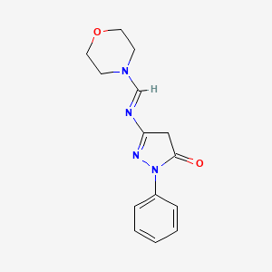 molecular formula C14H16N4O2 B5652650 5-[(4-morpholinylmethylene)amino]-2-phenyl-2,4-dihydro-3H-pyrazol-3-one 