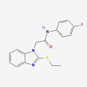 molecular formula C17H16FN3OS B5652656 2-[2-(ethylthio)-1H-benzimidazol-1-yl]-N-(4-fluorophenyl)acetamide 