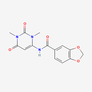 molecular formula C14H13N3O5 B5652693 N-(1,3-dimethyl-2,6-dioxo-1,2,3,6-tetrahydro-4-pyrimidinyl)-1,3-benzodioxole-5-carboxamide 