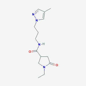 molecular formula C14H22N4O2 B5652713 1-ethyl-N-[3-(4-methyl-1H-pyrazol-1-yl)propyl]-5-oxo-3-pyrrolidinecarboxamide 