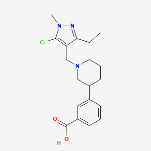molecular formula C19H24ClN3O2 B5652794 3-{1-[(5-chloro-3-ethyl-1-methyl-1H-pyrazol-4-yl)methyl]piperidin-3-yl}benzoic acid 