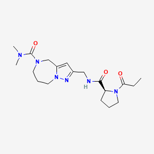 molecular formula C19H30N6O3 B5652820 N,N-dimethyl-2-{[(1-propionyl-L-prolyl)amino]methyl}-7,8-dihydro-4H-pyrazolo[1,5-a][1,4]diazepine-5(6H)-carboxamide 