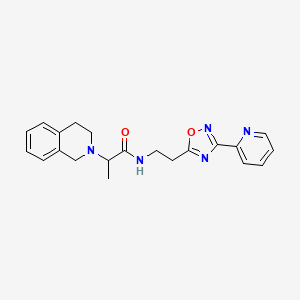 molecular formula C21H23N5O2 B5652849 2-(3,4-dihydro-2(1H)-isoquinolinyl)-N-{2-[3-(2-pyridinyl)-1,2,4-oxadiazol-5-yl]ethyl}propanamide 