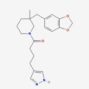 molecular formula C21H27N3O3 B5652933 3-(1,3-benzodioxol-5-ylmethyl)-3-methyl-1-[4-(1H-pyrazol-4-yl)butanoyl]piperidine 