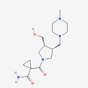 molecular formula C16H28N4O3 B5652964 1-({(3R*,4R*)-3-(hydroxymethyl)-4-[(4-methyl-1-piperazinyl)methyl]-1-pyrrolidinyl}carbonyl)cyclopropanecarboxamide 
