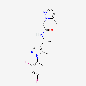 molecular formula C18H19F2N5O B5653135 N-{1-[1-(2,4-difluorophenyl)-5-methyl-1H-pyrazol-4-yl]ethyl}-2-(5-methyl-1H-pyrazol-1-yl)acetamide 