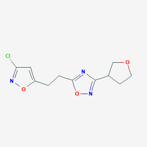 molecular formula C11H12ClN3O3 B5653165 5-[2-(3-chloroisoxazol-5-yl)ethyl]-3-(tetrahydrofuran-3-yl)-1,2,4-oxadiazole 