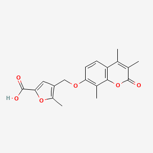 molecular formula C19H18O6 B5653256 5-methyl-4-{[(3,4,8-trimethyl-2-oxo-2H-chromen-7-yl)oxy]methyl}-2-furoic acid 