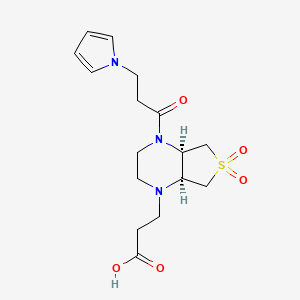 molecular formula C16H23N3O5S B5653265 3-[(4aR*,7aS*)-6,6-dioxido-4-[3-(1H-pyrrol-1-yl)propanoyl]hexahydrothieno[3,4-b]pyrazin-1(2H)-yl]propanoic acid 