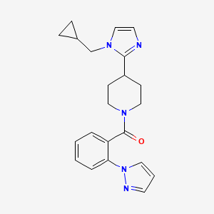 molecular formula C22H25N5O B5653344 4-[1-(cyclopropylmethyl)-1H-imidazol-2-yl]-1-[2-(1H-pyrazol-1-yl)benzoyl]piperidine 