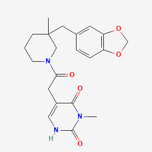 molecular formula C21H25N3O5 B5653409 5-{2-[3-(1,3-benzodioxol-5-ylmethyl)-3-methylpiperidin-1-yl]-2-oxoethyl}-3-methylpyrimidine-2,4(1H,3H)-dione 