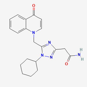 molecular formula C20H23N5O2 B5653475 2-{1-cyclohexyl-5-[(4-oxoquinolin-1(4H)-yl)methyl]-1H-1,2,4-triazol-3-yl}acetamide 