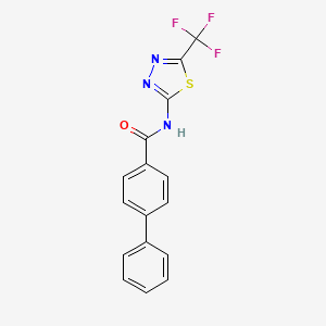 molecular formula C16H10F3N3OS B5653624 N-[5-(trifluoromethyl)-1,3,4-thiadiazol-2-yl]-4-biphenylcarboxamide 