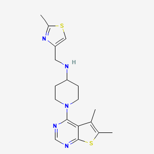 molecular formula C18H23N5S2 B5653632 1-(5,6-dimethylthieno[2,3-d]pyrimidin-4-yl)-N-[(2-methyl-1,3-thiazol-4-yl)methyl]piperidin-4-amine 