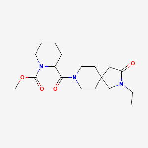 molecular formula C18H29N3O4 B5653738 methyl 2-[(2-ethyl-3-oxo-2,8-diazaspiro[4.5]dec-8-yl)carbonyl]piperidine-1-carboxylate 
