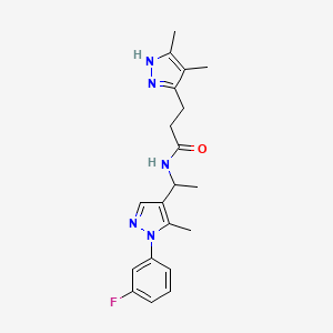 molecular formula C20H24FN5O B5653862 3-(4,5-dimethyl-1H-pyrazol-3-yl)-N-{1-[1-(3-fluorophenyl)-5-methyl-1H-pyrazol-4-yl]ethyl}propanamide 