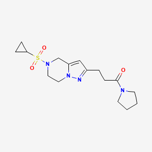 molecular formula C16H24N4O3S B5653887 5-(cyclopropylsulfonyl)-2-[3-oxo-3-(1-pyrrolidinyl)propyl]-4,5,6,7-tetrahydropyrazolo[1,5-a]pyrazine 