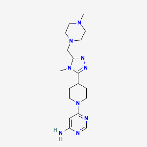 molecular formula C18H29N9 B5653901 6-(4-{4-methyl-5-[(4-methylpiperazin-1-yl)methyl]-4H-1,2,4-triazol-3-yl}piperidin-1-yl)pyrimidin-4-amine 