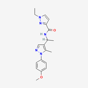 molecular formula C19H23N5O2 B5654029 1-ethyl-N-{1-[1-(4-methoxyphenyl)-5-methyl-1H-pyrazol-4-yl]ethyl}-1H-pyrazole-3-carboxamide 