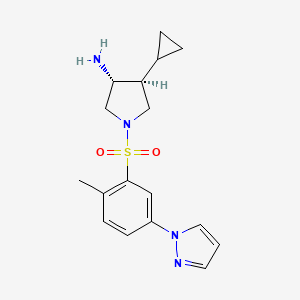 molecular formula C17H22N4O2S B5654112 (3R*,4S*)-4-cyclopropyl-1-{[2-methyl-5-(1H-pyrazol-1-yl)phenyl]sulfonyl}pyrrolidin-3-amine 