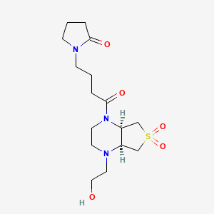 molecular formula C16H27N3O5S B5654132 1-{4-[(4aS*,7aR*)-4-(2-hydroxyethyl)-6,6-dioxidohexahydrothieno[3,4-b]pyrazin-1(2H)-yl]-4-oxobutyl}pyrrolidin-2-one 