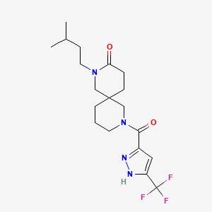 molecular formula C19H27F3N4O2 B5654134 2-(3-methylbutyl)-8-{[3-(trifluoromethyl)-1H-pyrazol-5-yl]carbonyl}-2,8-diazaspiro[5.5]undecan-3-one 