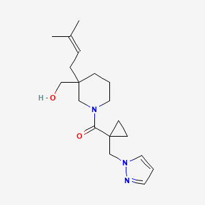 molecular formula C19H29N3O2 B5654145 (3-(3-methyl-2-buten-1-yl)-1-{[1-(1H-pyrazol-1-ylmethyl)cyclopropyl]carbonyl}-3-piperidinyl)methanol 