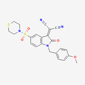 molecular formula C23H20N4O4S2 B565439 2-[(4-Methoxybenzyl)-2-oxo-5-(thiomorpholinosulfonyl)indolin-3-ylidene]malononitrile CAS No. 1144853-59-7
