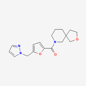 molecular formula C17H21N3O3 B5654417 7-[5-(1H-pyrazol-1-ylmethyl)-2-furoyl]-2-oxa-7-azaspiro[4.5]decane 