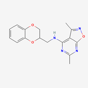 molecular formula C16H16N4O3 B5654962 N-(2,3-dihydro-1,4-benzodioxin-2-ylmethyl)-3,6-dimethylisoxazolo[5,4-d]pyrimidin-4-amine 
