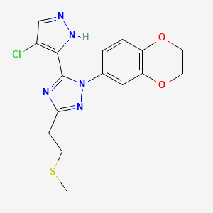 molecular formula C16H16ClN5O2S B5655075 5-(4-chloro-1H-pyrazol-3-yl)-1-(2,3-dihydro-1,4-benzodioxin-6-yl)-3-[2-(methylthio)ethyl]-1H-1,2,4-triazole 