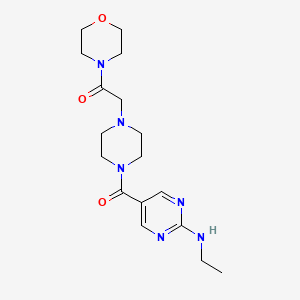 molecular formula C17H26N6O3 B5655091 N-ethyl-5-({4-[2-(4-morpholinyl)-2-oxoethyl]-1-piperazinyl}carbonyl)-2-pyrimidinamine 