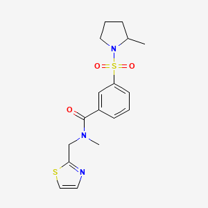 molecular formula C17H21N3O3S2 B5655092 N-methyl-3-[(2-methylpyrrolidin-1-yl)sulfonyl]-N-(1,3-thiazol-2-ylmethyl)benzamide 