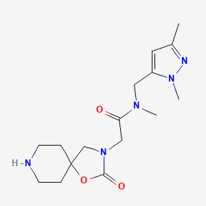 molecular formula C16H25N5O3 B5655094 N-[(1,3-dimethyl-1H-pyrazol-5-yl)methyl]-N-methyl-2-(2-oxo-1-oxa-3,8-diazaspiro[4.5]dec-3-yl)acetamide hydrochloride 