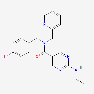 molecular formula C20H20FN5O B5655100 2-(ethylamino)-N-(4-fluorobenzyl)-N-(2-pyridinylmethyl)-5-pyrimidinecarboxamide 