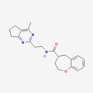 molecular formula C21H25N3O2 B5655166 N-[2-(4-methyl-6,7-dihydro-5H-cyclopenta[d]pyrimidin-2-yl)ethyl]-2,3,4,5-tetrahydro-1-benzoxepine-4-carboxamide 