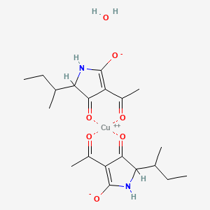 molecular formula Cu(C10H14NO3)2 B565518 Copper, bis[3-(acetyl-|EO)-5-(1-methylpropyl)-2,4-pyrrolidinedionato-|EO4]-, monohydrate CAS No. 12427-40-6