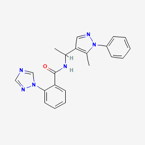 molecular formula C21H20N6O B5655203 N-[1-(5-methyl-1-phenyl-1H-pyrazol-4-yl)ethyl]-2-(1H-1,2,4-triazol-1-yl)benzamide 