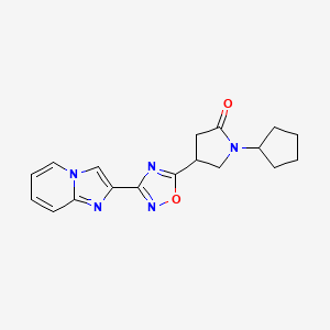 molecular formula C18H19N5O2 B5655272 1-cyclopentyl-4-(3-imidazo[1,2-a]pyridin-2-yl-1,2,4-oxadiazol-5-yl)-2-pyrrolidinone 