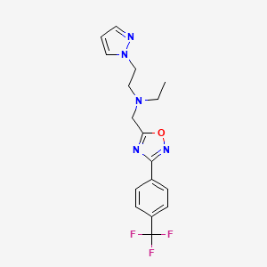molecular formula C17H18F3N5O B5655329 N-ethyl-2-(1H-pyrazol-1-yl)-N-({3-[4-(trifluoromethyl)phenyl]-1,2,4-oxadiazol-5-yl}methyl)ethanamine 