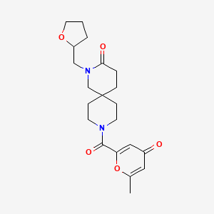 molecular formula C21H28N2O5 B5655454 9-[(6-methyl-4-oxo-4H-pyran-2-yl)carbonyl]-2-(tetrahydrofuran-2-ylmethyl)-2,9-diazaspiro[5.5]undecan-3-one 