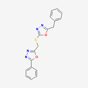 molecular formula C18H14N4O2S B5655477 2-benzyl-5-{[(5-phenyl-1,3,4-oxadiazol-2-yl)methyl]thio}-1,3,4-oxadiazole 
