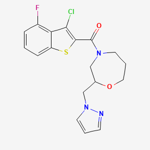 molecular formula C18H17ClFN3O2S B5655573 4-[(3-chloro-4-fluoro-1-benzothien-2-yl)carbonyl]-2-(1H-pyrazol-1-ylmethyl)-1,4-oxazepane 