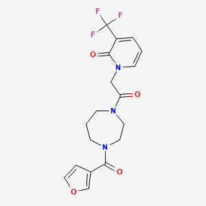 molecular formula C18H18F3N3O4 B5655639 1-{2-[4-(3-furoyl)-1,4-diazepan-1-yl]-2-oxoethyl}-3-(trifluoromethyl)pyridin-2(1H)-one 