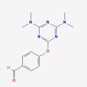 molecular formula C14H17N5O2 B5655724 4-{[4,6-bis(dimethylamino)-1,3,5-triazin-2-yl]oxy}benzaldehyde 